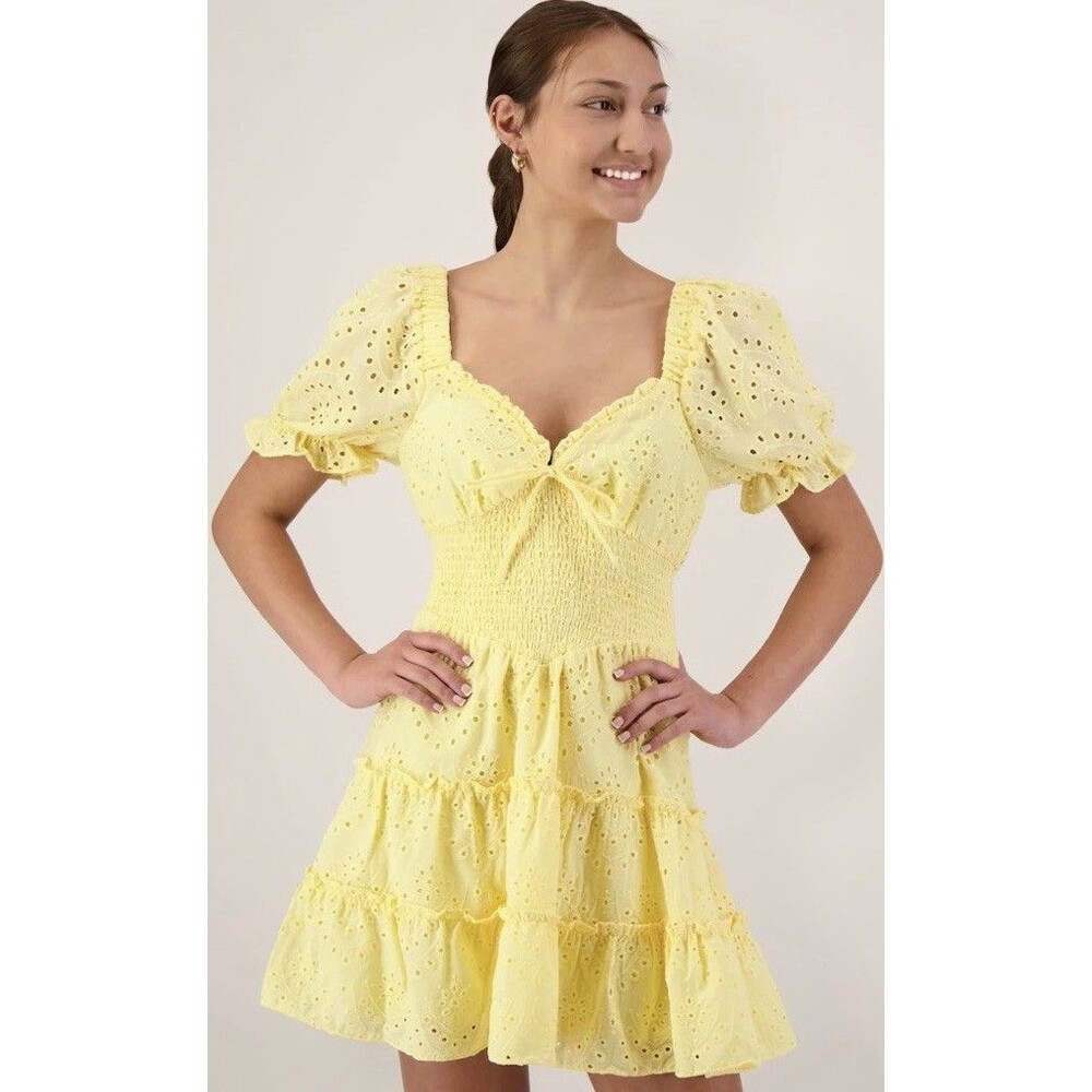 EUC Crystal Doll Puff Sleeve Eyelet Dress - Yellow - XL Von Maur - Boho -Peasant